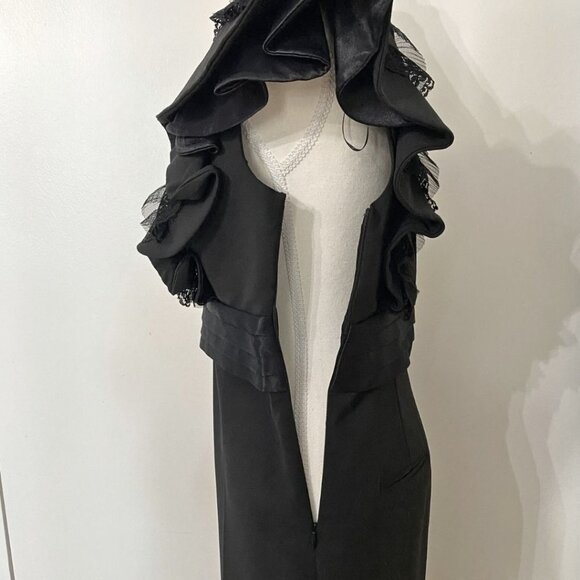 ZARA BLACK RUFFLE V-NECK SATIN WAISTLINE JUMPSUIT STYLE 8758/413/800 - S - Picture 7 of 12